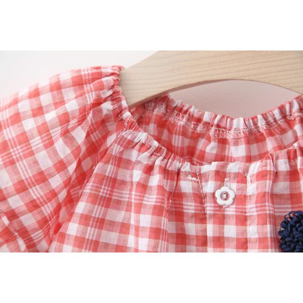 39in Plaid Suit Cute Children'S Outfit Sets Clothes Denim Shorts Oem Short Sleeved