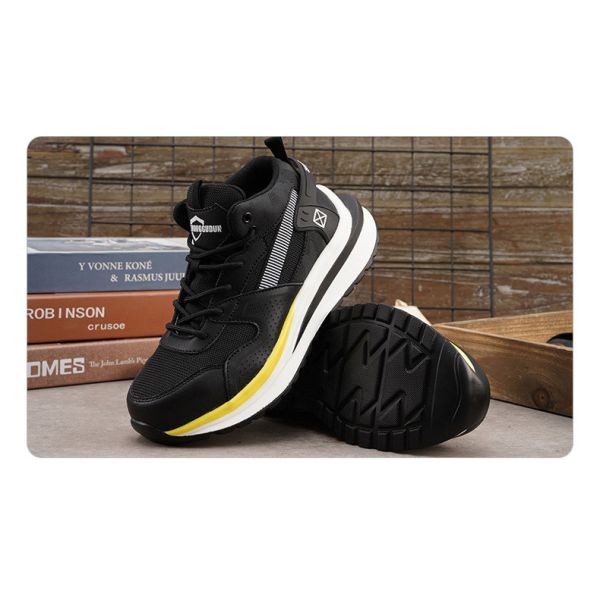 Steel Toe Mid-cut Pigskin And Flying Knit Safety Boots For OEM Security Work