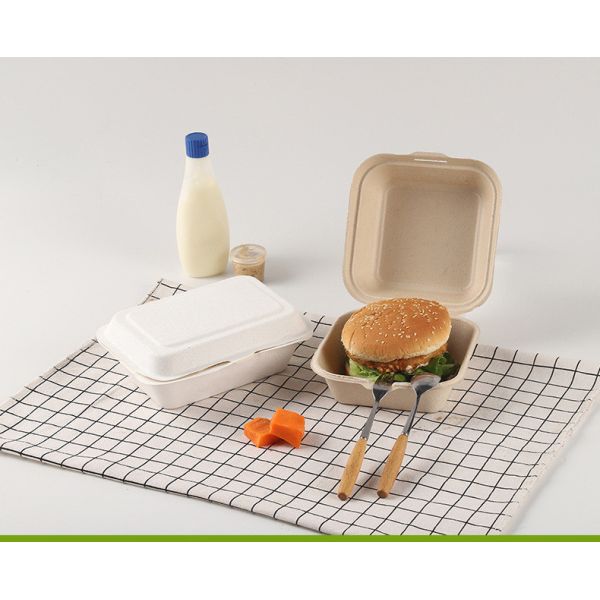 100% Natural Bagasse Clamshell Take Out Food Containers Disposable Compostable