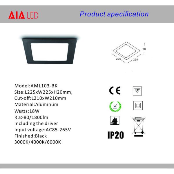 Recessed 18W good price ultrathin LED Panel light/LED ceiling light for home