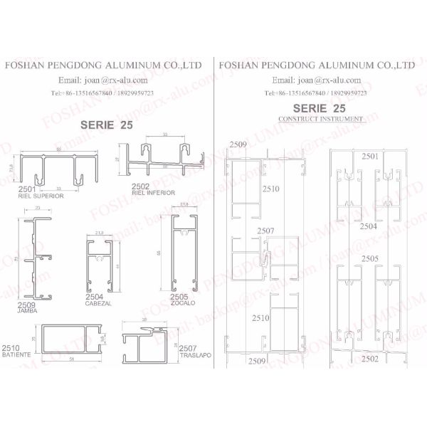 Aluminium Profiles Extrusion For Aluminium Frame Window Color Plata Silver Natural Serie 25