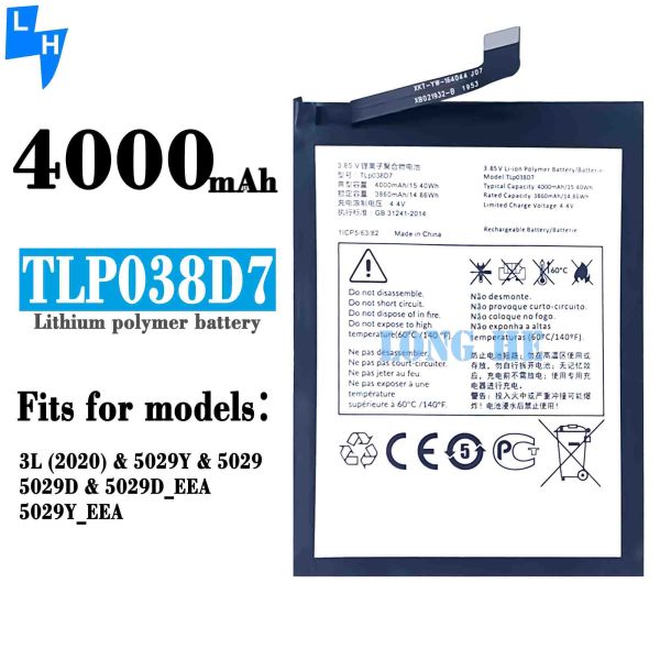 4000mAh TLp038D7 Replacement Battery for Alcatel 2021 3L 2020 5029D Dual IC Protection