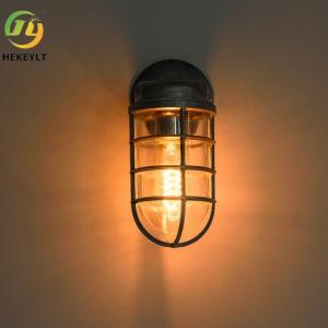 China Retro Industrial Wall Lamp Art Dining Room Living Room Clothing Shop Hollow Glass Iron Wall Lamp Bedside Lamp on sale