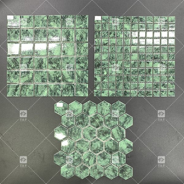 Green Color Marble Stone Mosaic Tiles For Floor And Bathroom Wall