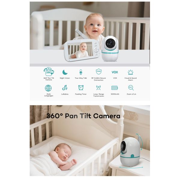 HD Baby Monitor with 1280x720P Resolution Temperature Monitoring and Lullabies X5 for Clear Infant Monitoring