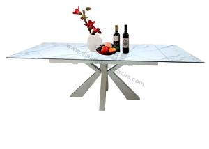 Cheap Square Extension HPL Dining Table Tempered Glass Topped Laser Cutted Legs wholesale