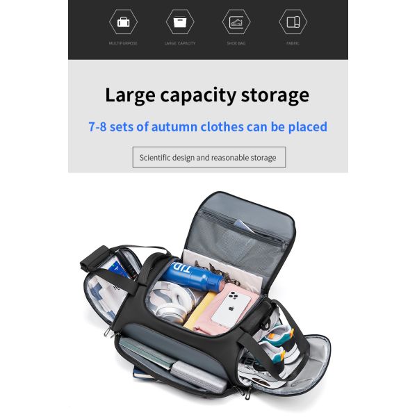 Solid Color Foldable Packable Duffel Bag Antifouling Multi Compartment