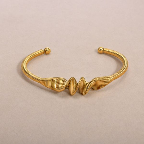 18K Gold Plated Stainless Steel Bangle Bracelets Spiral Adjustable For Women
