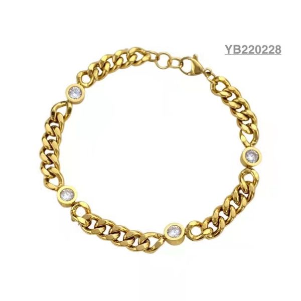 European American Style Gold Rhinestone Bracelet Socialite Thick Gold Chain