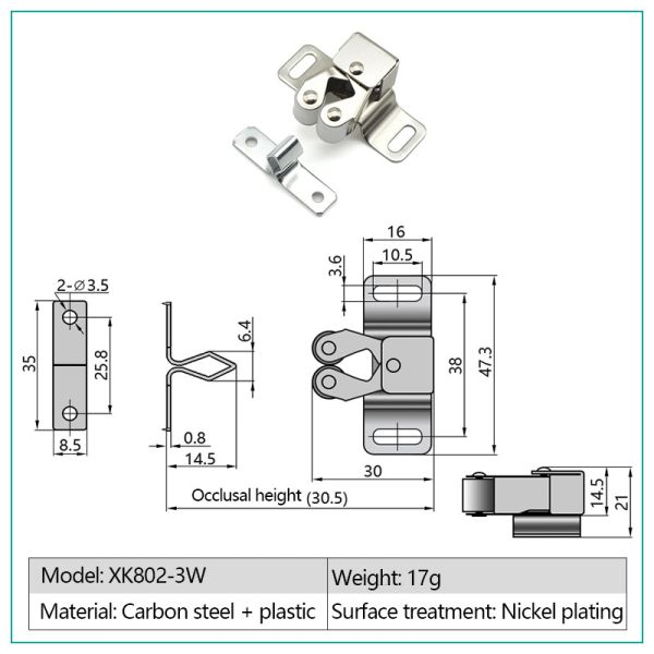 Double Ball Roller Door Catch Latch Zinc Alloy 49.5x15.5x15mm