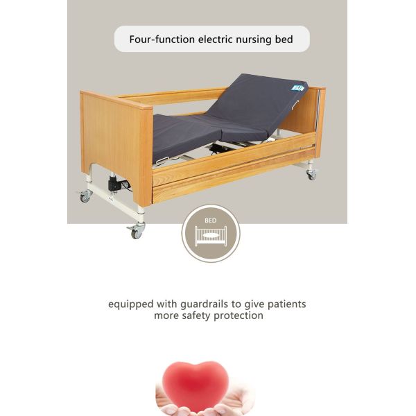 Electric Lift Paralyzed Nursing Bed Brown Adjustable 4 Function for Hospital Furniture