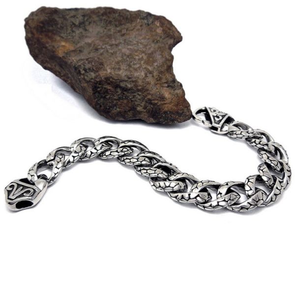 925 Silver Plated Thai Vintage Old Fashion Titanium Stainless Steel Curb Chain Bracelet(CE351)