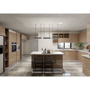 China Melamine Finish Lacquer Design Ranghood&Cooker  Solid Wood Kitchen Cabinets on sale