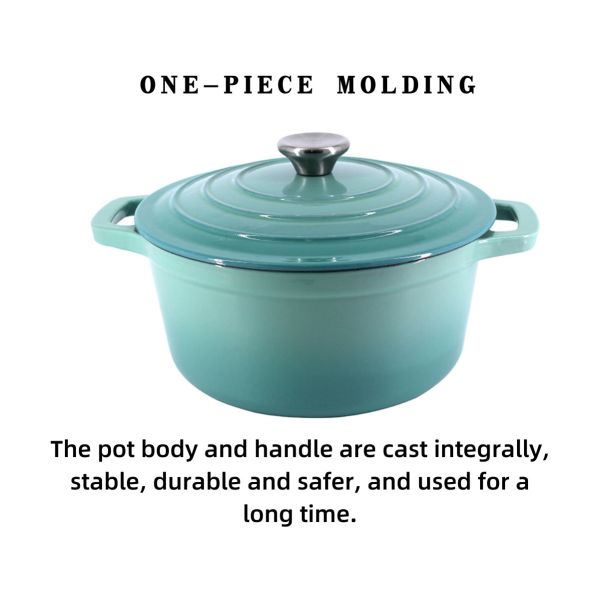 Non-Stick 2.4L Cast Iron Dutch Oven Two Handles Cast Iron Casserole Pot