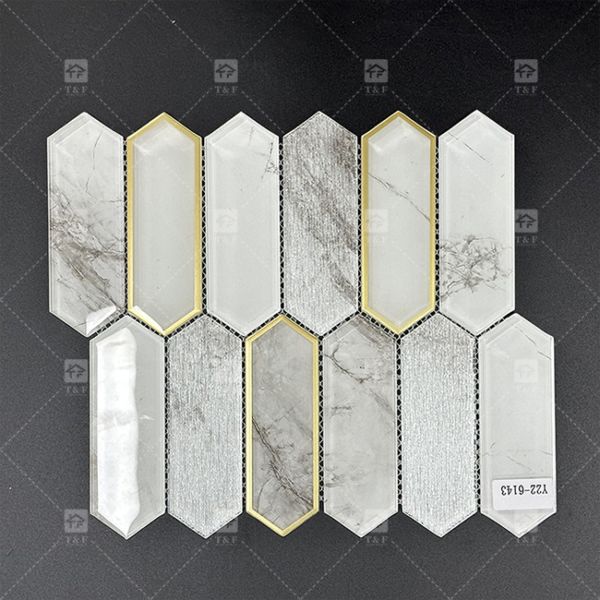 295x310mm Hexagonal Glass Mosaic Tile Glossy Surface For Bathroom Wall