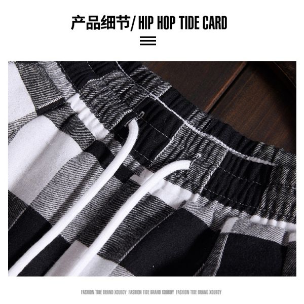 BEIANJI Cotton Polyester Black White Checkered Shorts Garment Dyed