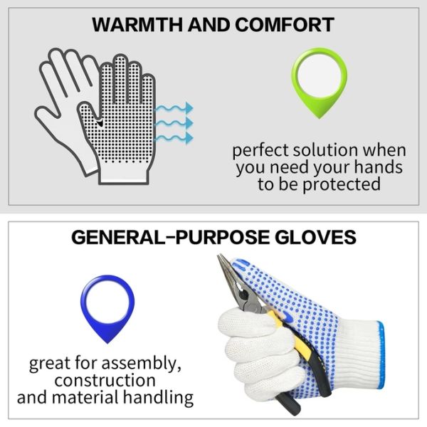 Wholesale Price Work Nylon PVC Polka Dots Gloves Knit White Cotton Personal Safety Gloves
