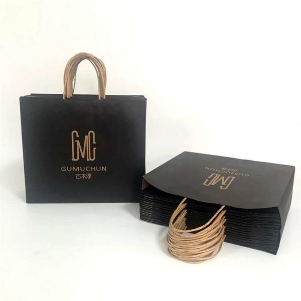 Large Capacity Black Boutique Gift Kraft Paper Shopping Bags Flexo Printing