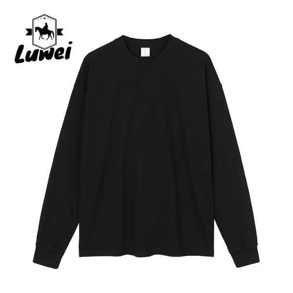 Long Sleeve Heavyweight Cotton Hoodie Grey Crew Neck Vintage Man Sweatshirts