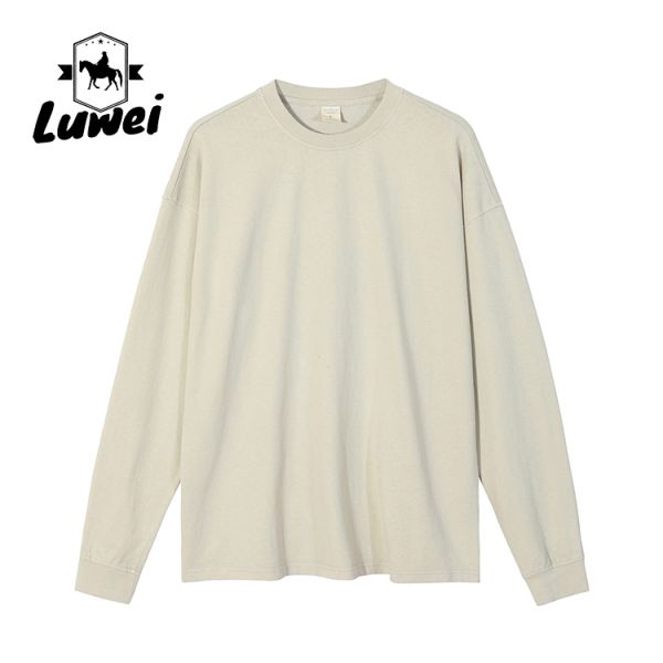 Long Sleeve Heavyweight Cotton Hoodie Grey Crew Neck Vintage Man Sweatshirts