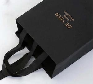 Cheap Professional Small Black Paper Bags , Personalised Paper Bags With Ribbon Handle wholesale
