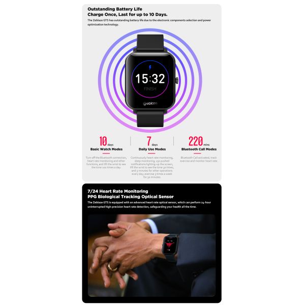 Vasious Dials 1.54 Inch Heart Rate Health Bracelet Ip67 Zeblaze GTS