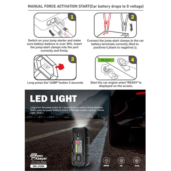 24v 3000A Battery Booster Pack Battery Jump Starter With LED Light Small Cars Savior