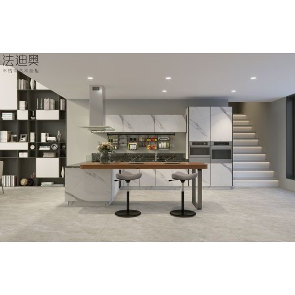 Open L Shaped Kitchen Cabinets Space Expanding Design With Integrated Bar