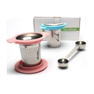 China Double Handle Reusable Stainless Steel Teapot Infuser Basket With  Lid on sale