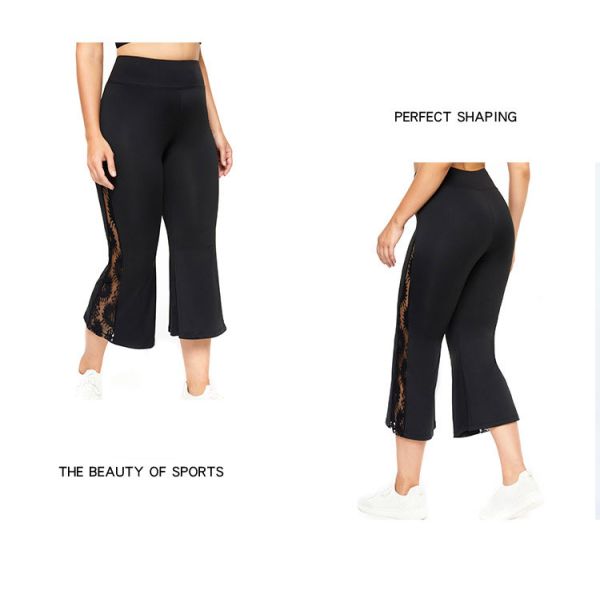 OEM ODM Women'S Plus Size Yoga Wear Black Wide Leg Cropped Pants