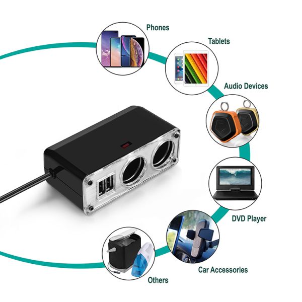OEM 2Usb Car Mobile Phone Charger 3.0 Qc With Cable