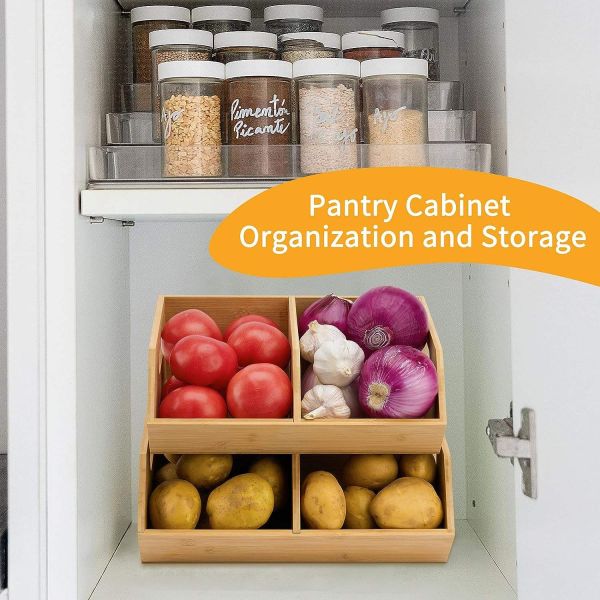 Stocked Versatile Bamboo Storage Bin Kitchen Fruit And Vegetable Organization