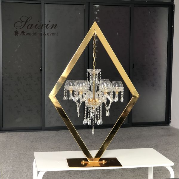 130CM 6 Pole Unique Flower Stand Acrylic Crystal Gold Glass Table Centerpieces