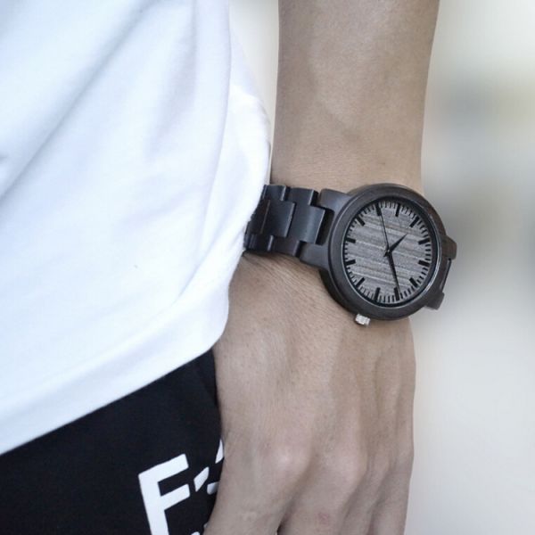 Creative Natural Black Mens Wooden Watch Waterproof CE ROHS Approved