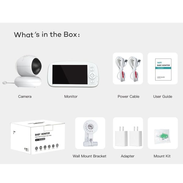 5 Inch HD Baby Monitor with 360° PTZ Camera and Night Vision