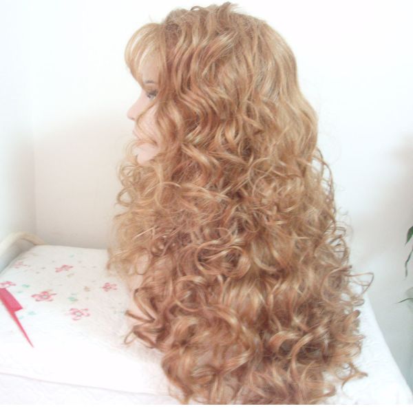 Blonde Synthetic Lace Front Wigs For White Women Curly Hair Texture In Stock