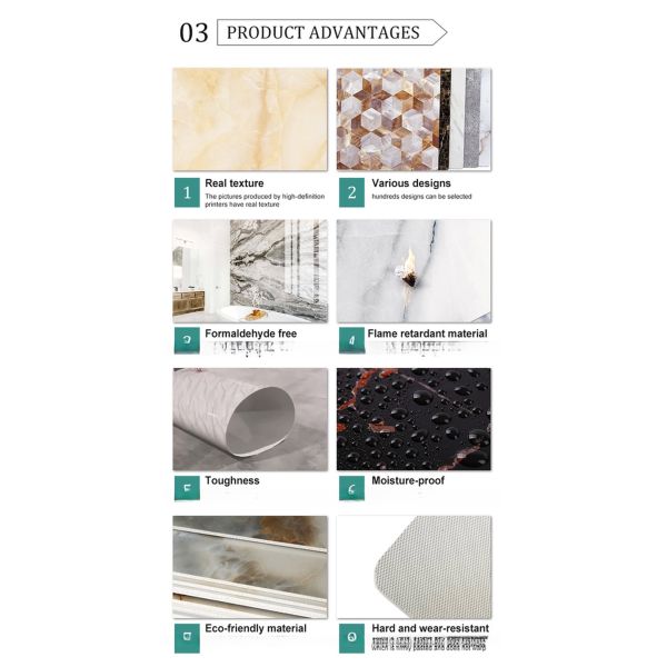 Interior Decoration 3mm PVC Marble Sheet with High Glossy UV Coating and Additive