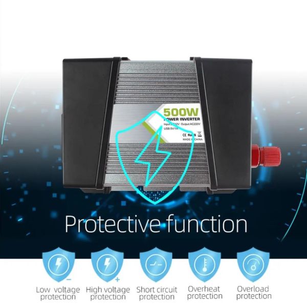 Vehicle Mounted Solar Power Inverter 500W 12v To 220v Home 5v 2.1a With Dual USB