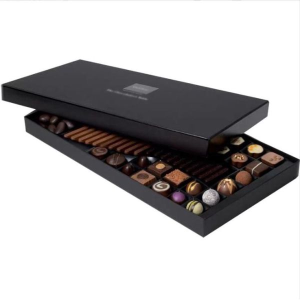 Cuotom Logo Black Art Paper Mounted Cardboard Carton Magnetic Packaging Boxes Double Drawer Type Assorted Food Chocolate Candy Box with Compartment