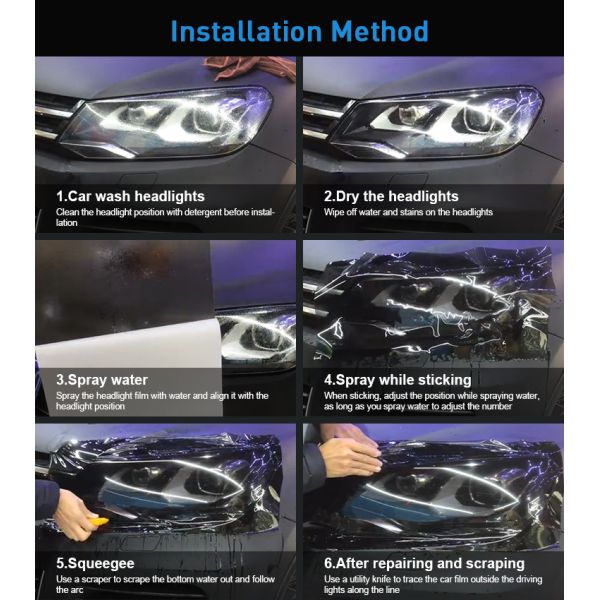 More Colors PVC Car Headlight Tint Film Glossy 4.5mil Colorful Protect Car Light Film