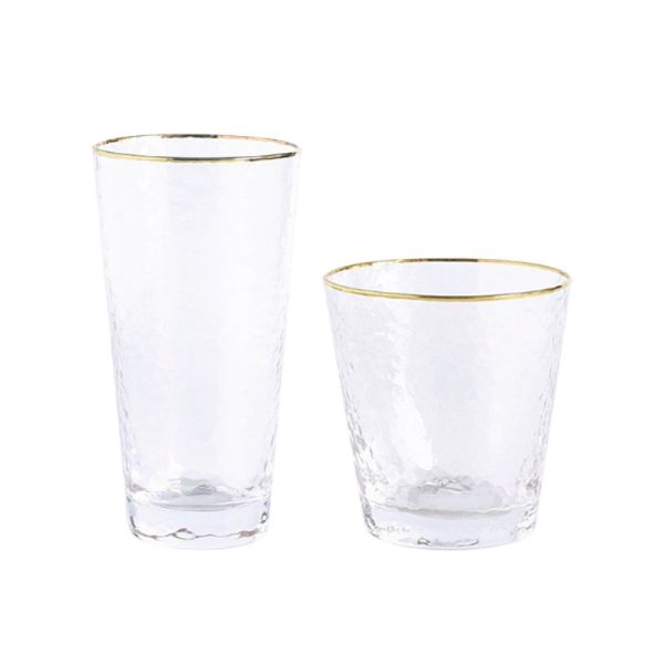 Custom Clear 296ML Drinking Glasses For Beer Juic Milk With Gold Rim Bow Icon Glasses Tumbler Set Of 5