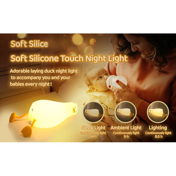 Babies Kids Silicone Animal Night Light With Charging Port 3 Level Dimmable Silicone LED Lying Flat Duck Lamp