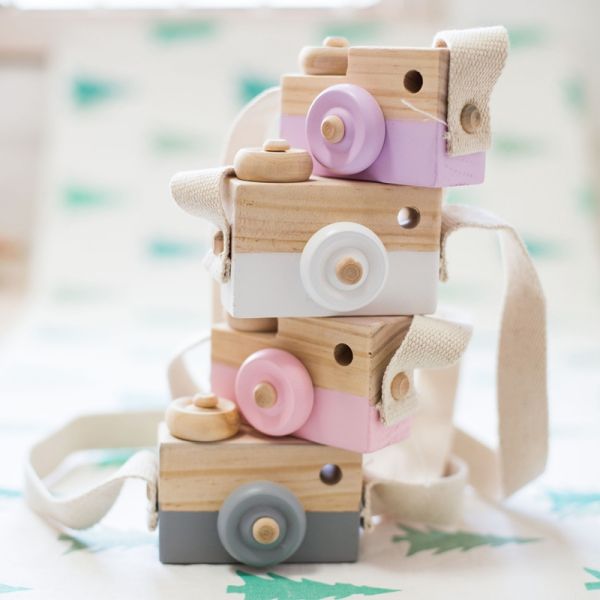 Let'S Make 1Pc Wooden Baby Toys Fashion Camera Wood Pendants Montessori Toys For Kids Wooden Diy Present Nursing Gift