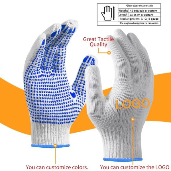 Wholesale Price Work Nylon PVC Polka Dots Gloves Knit White Cotton Personal Safety Gloves