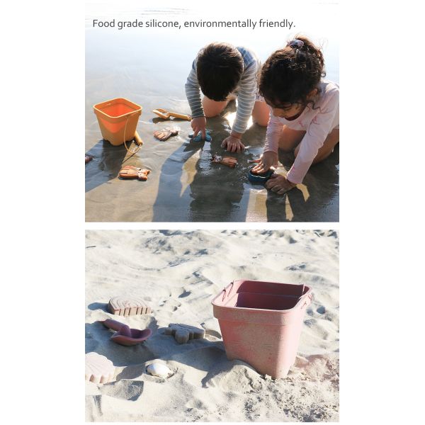 Wholesales Silicone Baby Toy Bucket Set Beach Toy Children Sand Playing Mold Shower Beach Bucket Toy