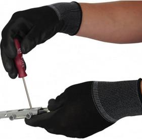 Cheap Black Polyurethane Protective Work Gloves , PU Nylon Knit Gloves Grip Palm Fit wholesale