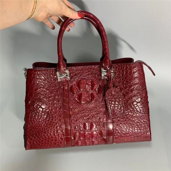 Exotic Alligator Skin Women's Working Purse Large Shoulder Bag Authentic True Crocodile Leather Lady Green Totes Handbag