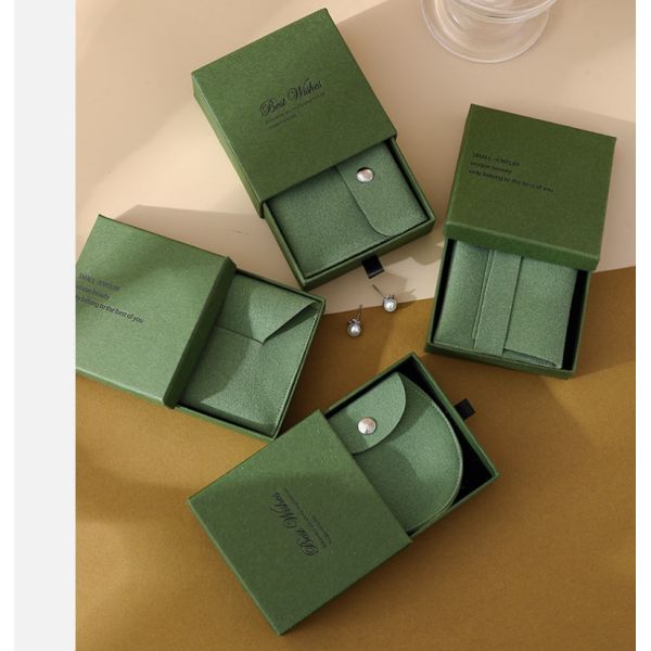 Batch Customized LOGO Kapok Green Jewelry Storage Drawer Box Velvet Bag Set Light Luxury World Cover Jewelry Packaging Box