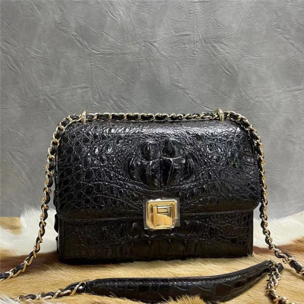 Authentic Crocodile Skin Women Small Flap Purse Genuine Alligator Leather Lady Chain Bag Female Single Shoulder Bag