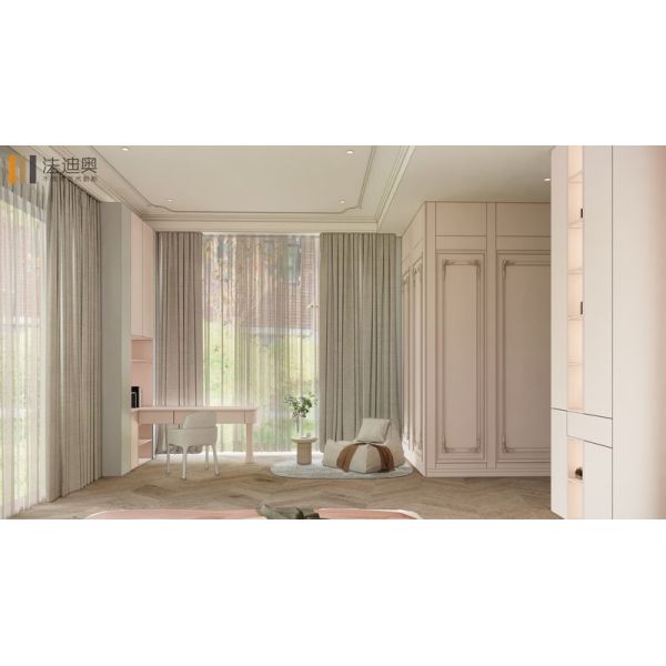 Arched Stainless Steel Bedroom Wardrobe with Integrated Desk